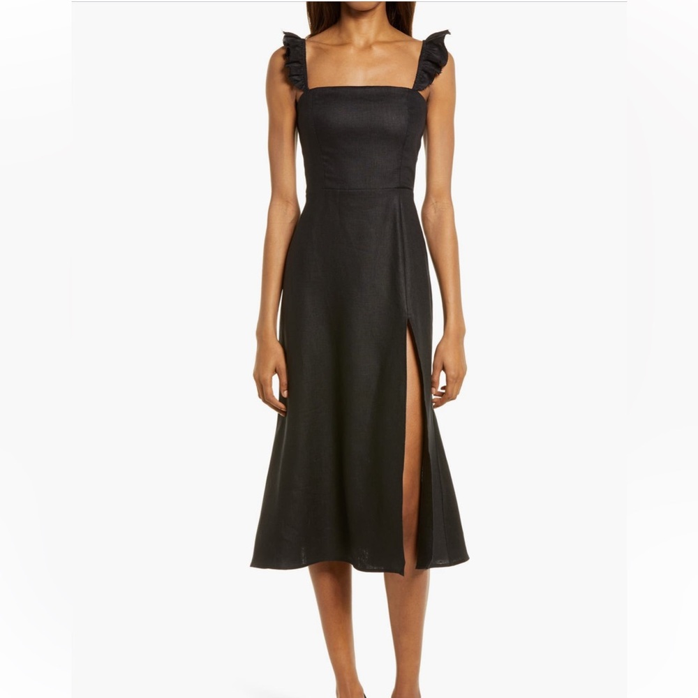 Reformation Black Midi Dress with Ruffle Straps